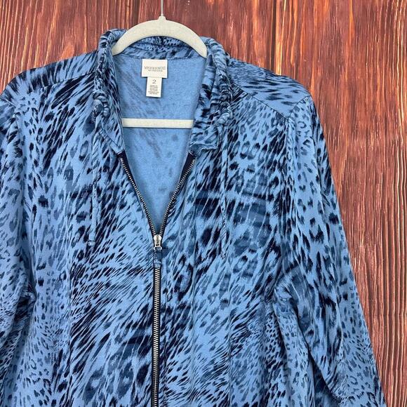 Weekends By Chicos 2 (Large) Blue Animal Print Jacket Full Zip Stretchy Knit - Picture 6 of 6